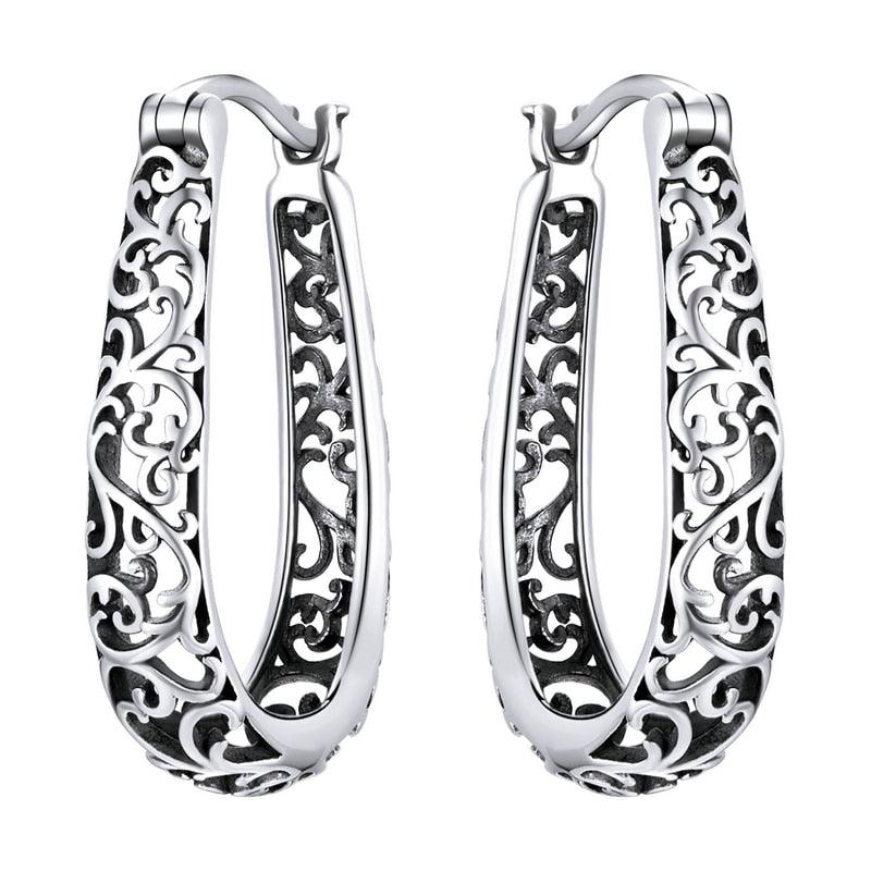 'Vintage Vine' Sterling Silver Hoop Earrings - Sterling Silver Earrings - Allora Jade