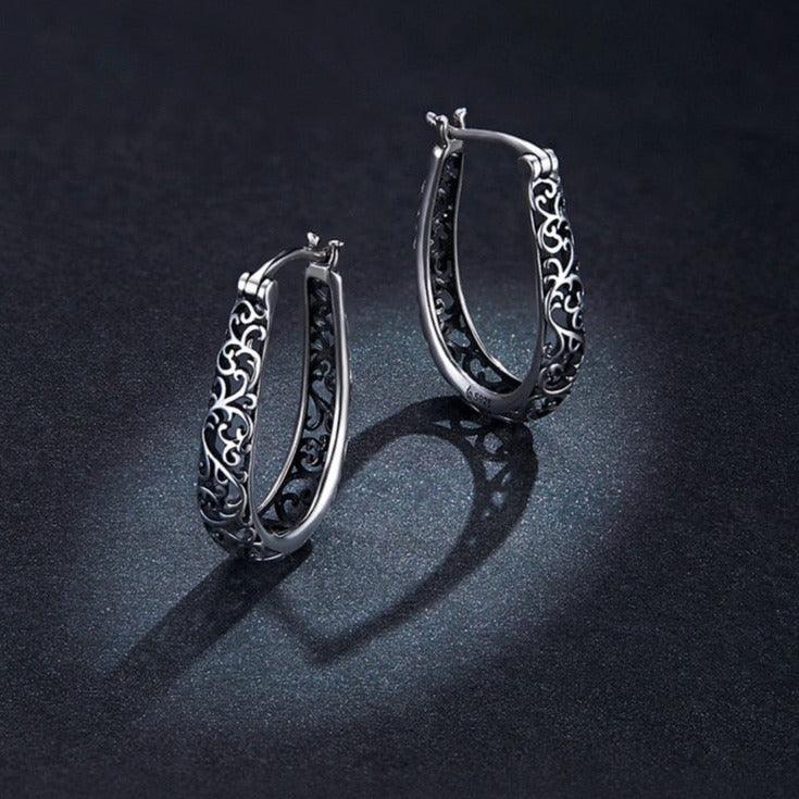 'Vintage Vine' Sterling Silver Hoop Earrings - Sterling Silver Earrings - Allora Jade