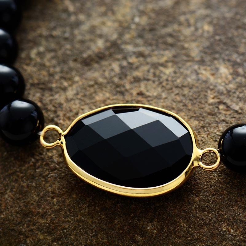 Black Onyx Charm & Beads Stretchy Bracelet - Womens Bracelets Crystal Bracelet - Allora Jade