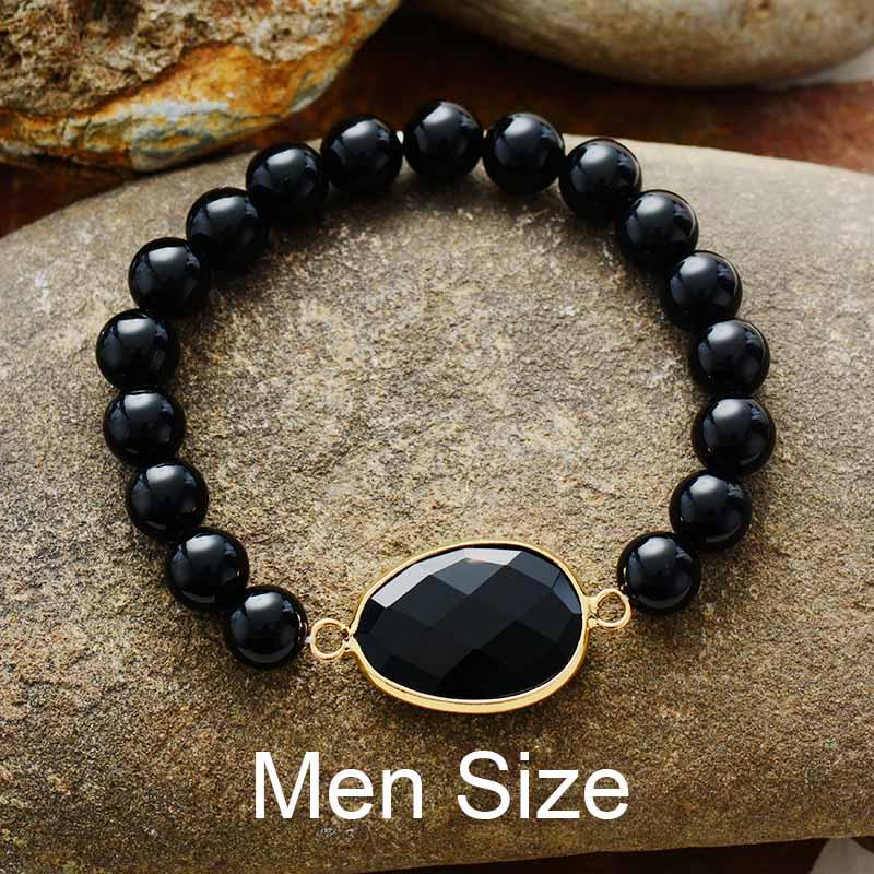 Black Onyx Charm & Beads Stretchy Bracelet - Womens Bracelets Crystal Bracelet - Allora Jade
