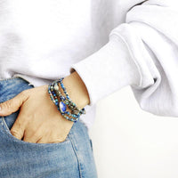 Jasper & Lapis Lazuli Heart Charm Wrap Bracelet–Necklace styled as bracelet with blue and brown jasper beads and lapis lazuli heart charm. - Allora Jade