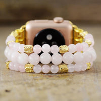Rose Quartz Gold Beads Stretchy Apple Watch Band - Apple Watch Bands - Allora Jade