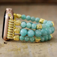 Amazonite Gold Beads Stretchy Apple Watch Band - Apple Watch Bands - Allora Jade