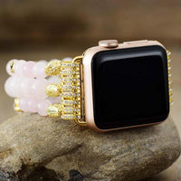 Rose Quartz Gold Beads Stretchy Apple Watch Band - Apple Watch Bands - Allora Jade