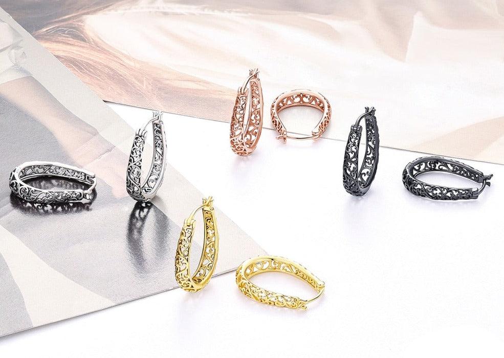 'Vintage Vine' Sterling Silver Hoop Earrings - Sterling Silver Earrings - Allora Jade