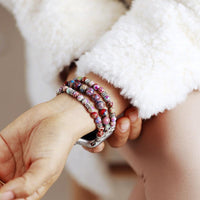 Women wearing colourful 3 row beaded Jasper Apple watch band - ALLORA JADE