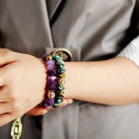 Amethyst Stretchy Bracelet with Evil Eye Charm - Womens Bracelets Crystal Bracelet - Allora Jade