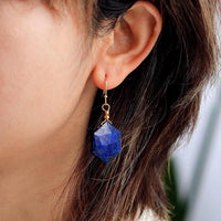 Lapis Lazuli Hexa dangle earrings worn on model | ALLORA JADE