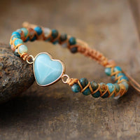 Onyx & Amazonite Heart Charm Braided Bracelet - Womens Bracelets Crystal Bracelet - Allora Jade