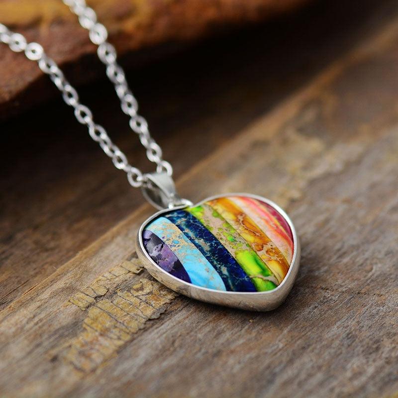 Chakra Jasper Heart Pendant Necklace - silver - Womens Necklaces Crystal Necklace - Allora Jade
