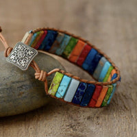 Rainbow Jasper Leather Cuff Bracelet - Womens Bracelets Crystal Bracelet - Allora Jade