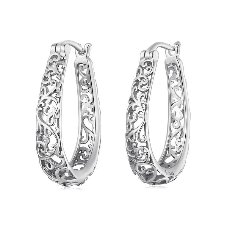 'Vintage Vine' Sterling Silver Hoop Earrings - Sterling Silver Earrings - Allora Jade