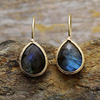 Labradorite Teardrop Earrings in gold frame – ALLORA JADE handmade jewellery