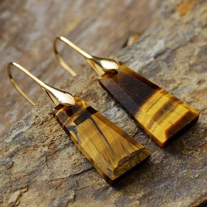 Tiger’s Eye Ascend Earrings – gold and silver hook options, handcrafted Tiger’s Eye gemstone jewellery. ALLORA JADE