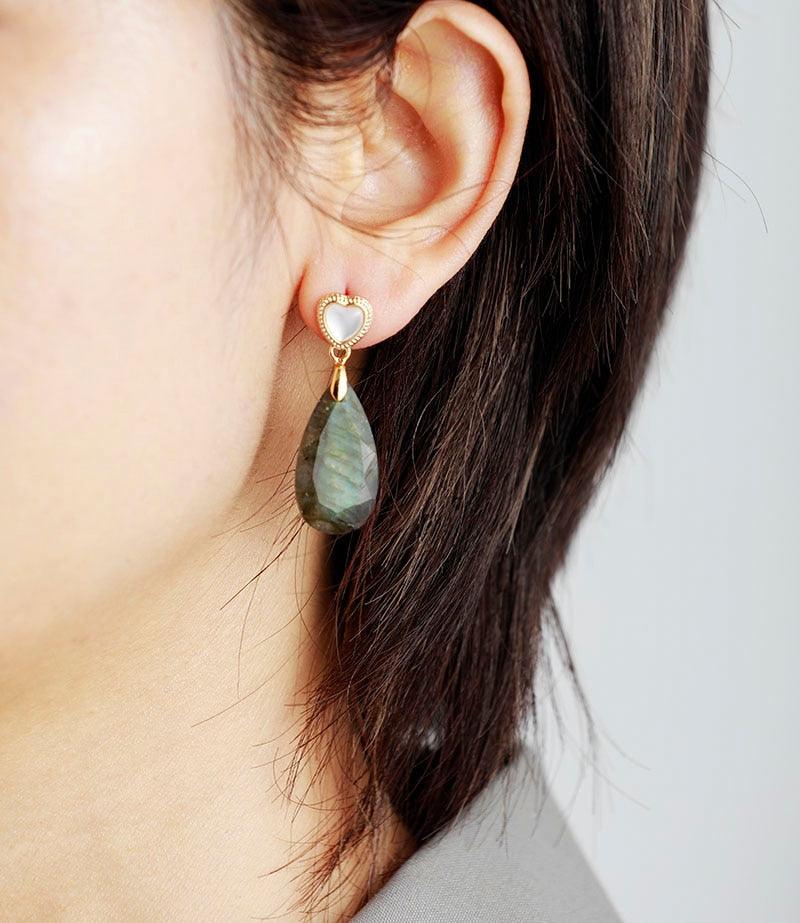'Heart Drops' Labradorite Earrings - Womens Earrings Crystal Earrings - Allora Jade