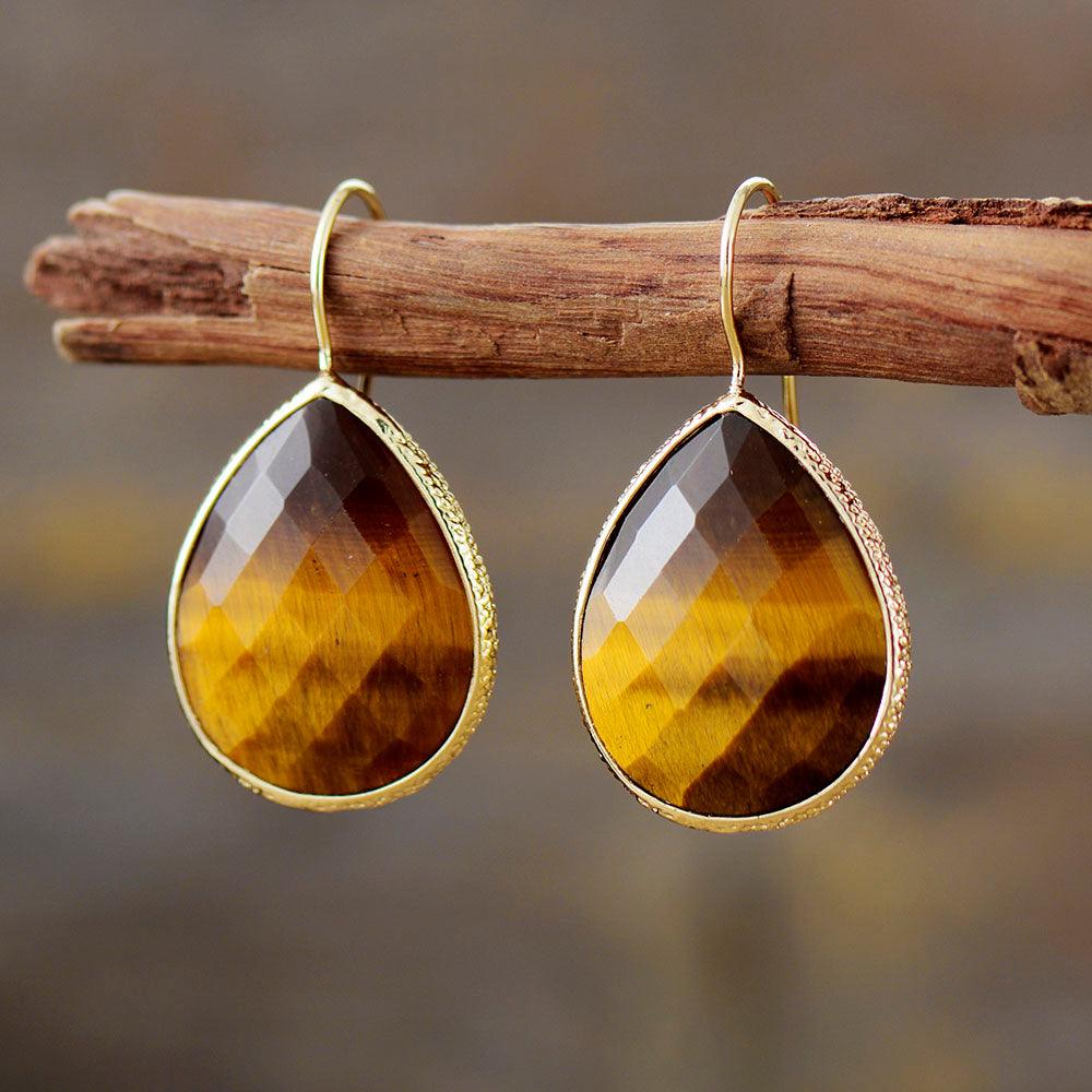 Handmade Tiger’s Eye Teardrop Earrings with golden shimmer – ALLORA JADE