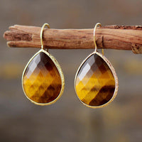 Handmade Tiger’s Eye Teardrop Earrings with golden shimmer – ALLORA JADE