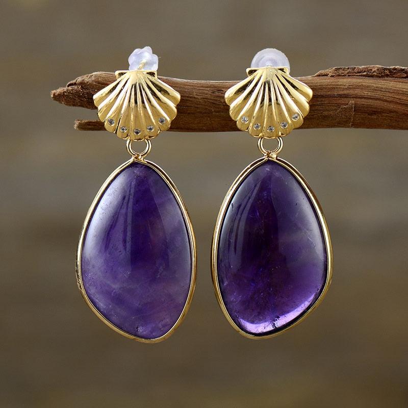 'Shells' Amethyst Drop Earrings - Womens Earrings Crystal Earrings - Allora Jade