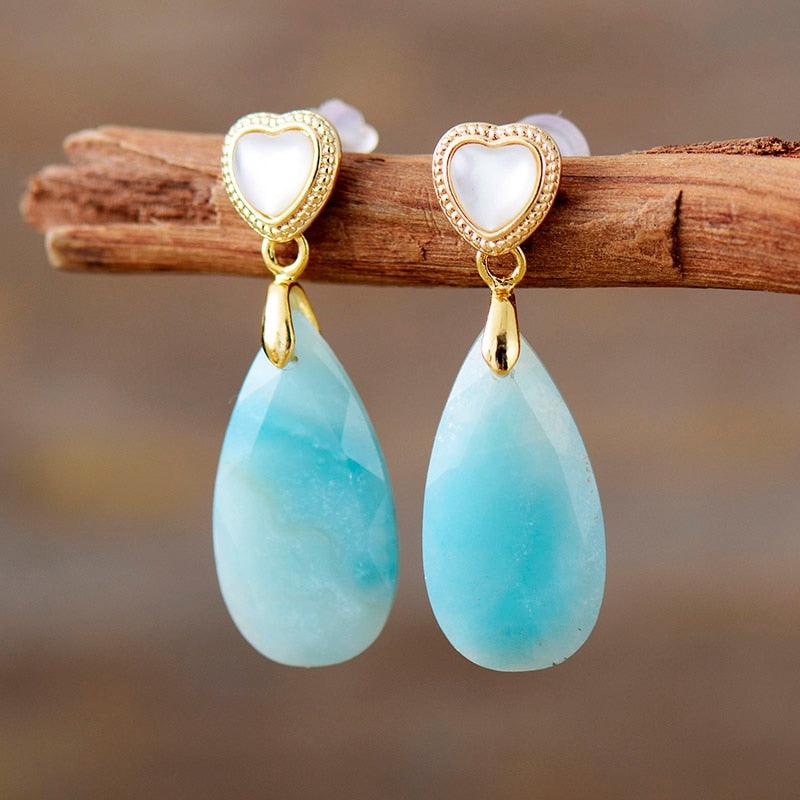 'Heart Drops' Amazonite Earrings - Womens Earrings Crystal Earrings - Allora Jade