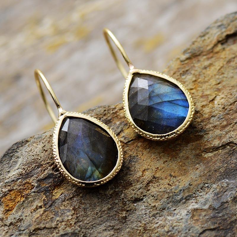 Faceted Labradorite earrings with blue shimmer – mystical crystal jewellery | ALLORA JADE