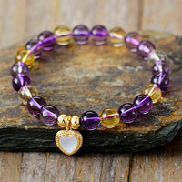 Amethyst & Citrine Stretchy Bracelet w/ Heart Charm - Womens Bracelets Crystal Bracelet - Allora Jade