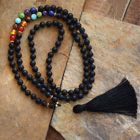 'Chakras' Black Onyx 108 Mala Beads Necklace - Womens Necklaces Crystal Necklace - Allora Jade