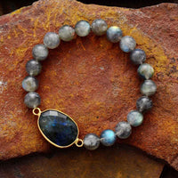 Labradorite Charm & Beads Stretchy Bracelet - Womens Bracelets Crystal Bracelet - Allora Jade