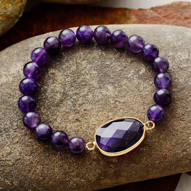 Amethyst Charm & Beads Stretchy Bracelet - Womens Bracelets Crystal Bracelet - Allora Jade