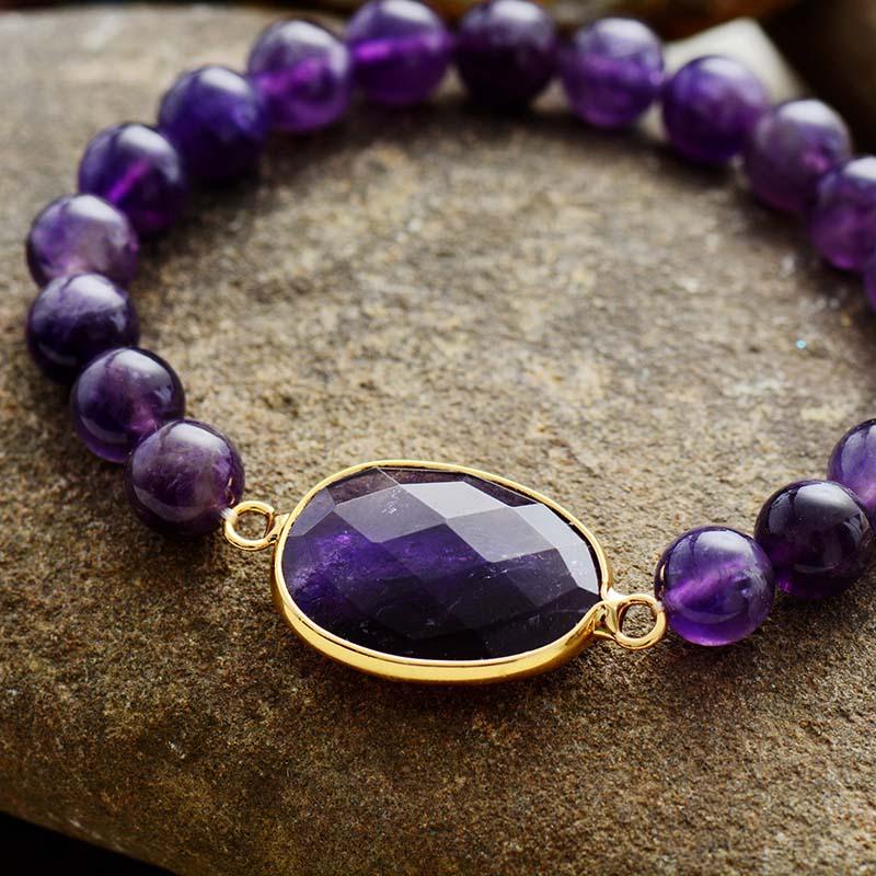 Amethyst Charm & Beads Stretchy Bracelet - Womens Bracelets Crystal Bracelet - Allora Jade