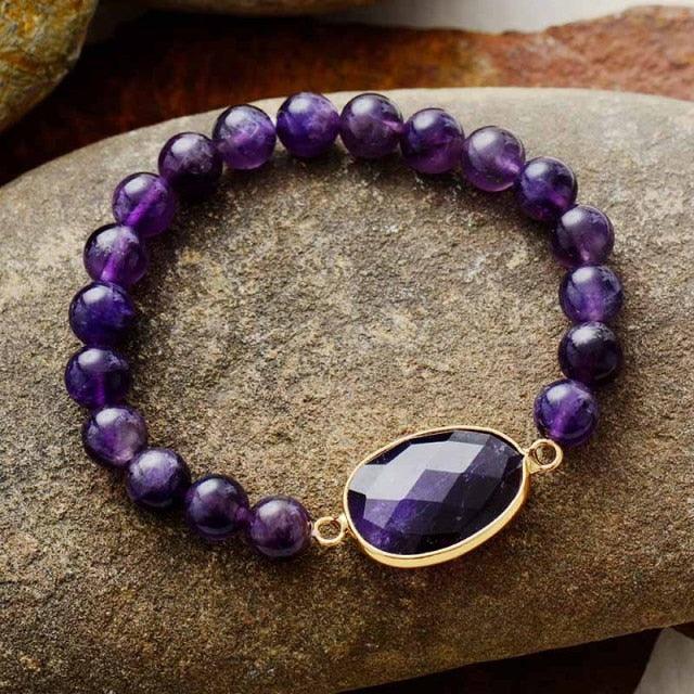 Amethyst Charm & Beads Stretchy Bracelet - Womens Bracelets Crystal Bracelet - Allora Jade