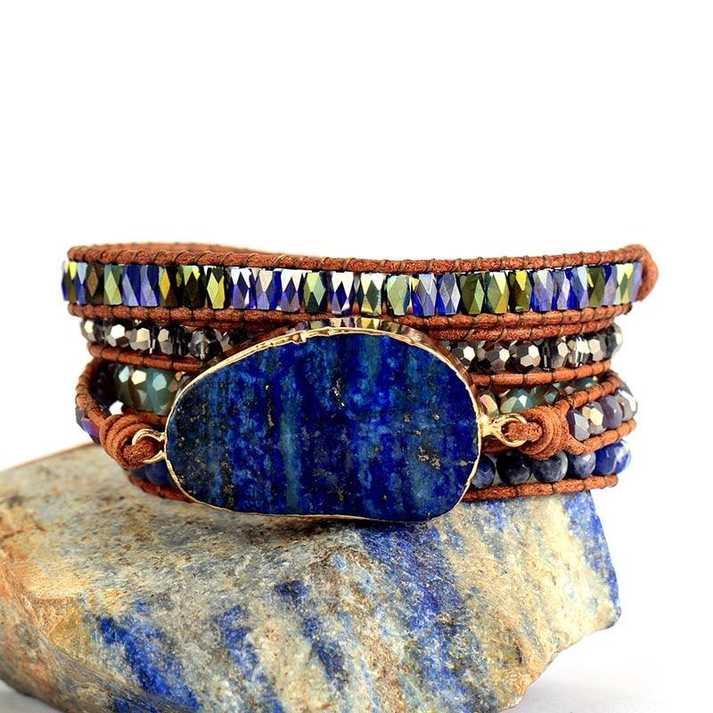 Lapis Lazuli Charm & Sodalite Wrap Bracelet - Womens Bracelets Crystal Bracelet - Allora Jade