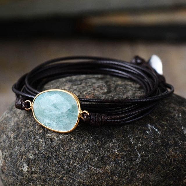 Natural Amazonite Charm Wax Cord Wrap Bracelet - 2 colours - Womens Bracelets Crystal Bracelet - Allora Jade