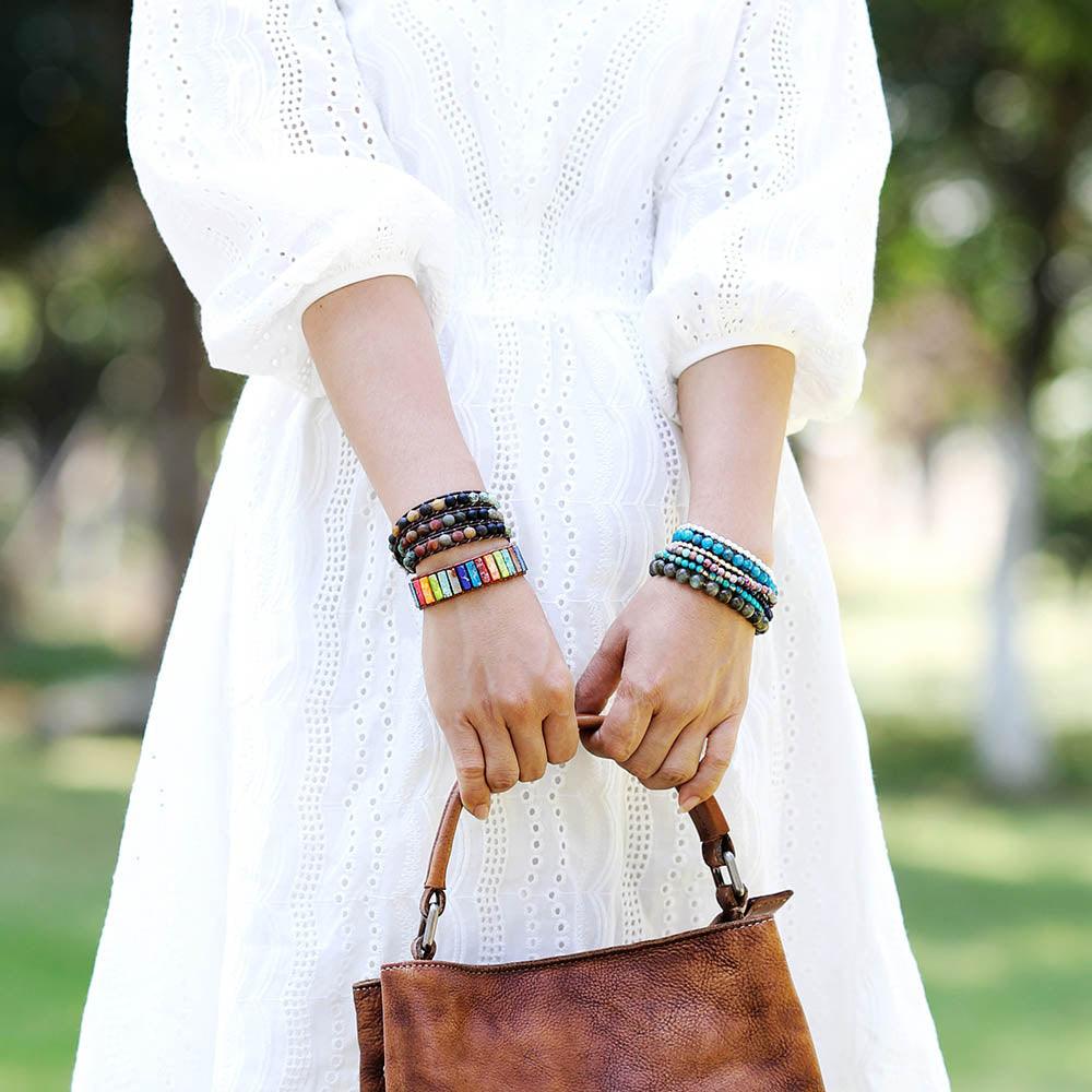 Jasper & Onyx Wrap Bracelet - Womens Bracelets Crystal Bracelet - Allora Jade