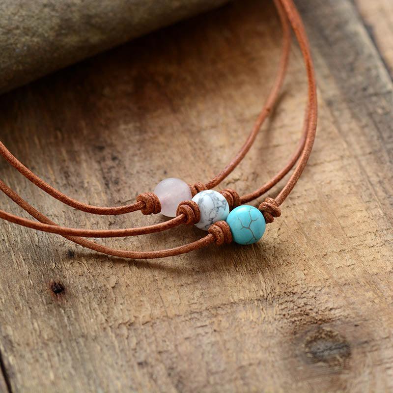 Leather on sale turquoise necklace