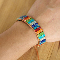 Rainbow Jasper Leather Cuff Bracelet - Womens Bracelets Crystal Bracelet - Allora Jade