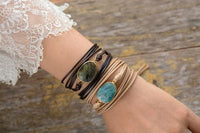 Natural Labradorite Charm Wax Cord Wrap Bracelet - 2 colours - Womens Bracelets Crystal Bracelet - Allora Jade