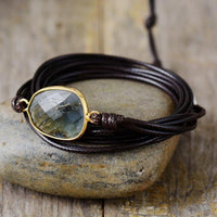 Natural Labradorite Charm Wax Cord Wrap Bracelet - 2 colours - Womens Bracelets Crystal Bracelet - Allora Jade