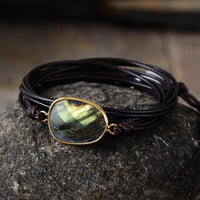 Natural Labradorite Charm Wax Cord Wrap Bracelet - 2 colours - Womens Bracelets Crystal Bracelet - Allora Jade