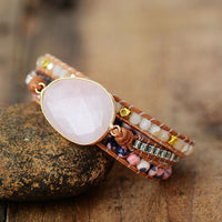 Jasper & Rose Quartz Charm Wrap Bracelet - Womens Bracelets Crystal Bracelet - Allora Jade