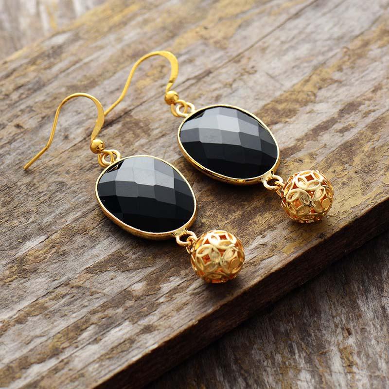 Black onyx deals and gold earrings