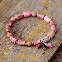 Rhodonite Beaded Stretchy Bracelet w/ Charms - Womens Bracelets Crystal Bracelet - Allora Jade