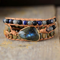 Jasper, Agate & Labradorite Charm Wrap Bracelet - Womens Bracelets Crystal Bracelet - Allora Jade