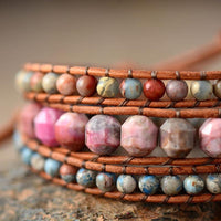 Rhodonite & Jasper Wrap Bracelet - Womens Bracelets Crystal Bracelet - Allora Jade