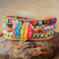 Agate & Jasper Heart Charm Wrap Bracelet - Womens Bracelets Crystal Bracelet - Allora Jade
