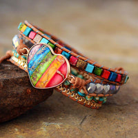 Agate & Jasper Heart Charm Wrap Bracelet - Womens Bracelets Crystal Bracelet - Allora Jade