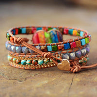 Agate & Jasper Heart Charm Wrap Bracelet - Womens Bracelets Crystal Bracelet - Allora Jade