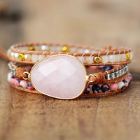 Jasper & Rose Quartz Charm Wrap Bracelet - Womens Bracelets Crystal Bracelet - Allora Jade