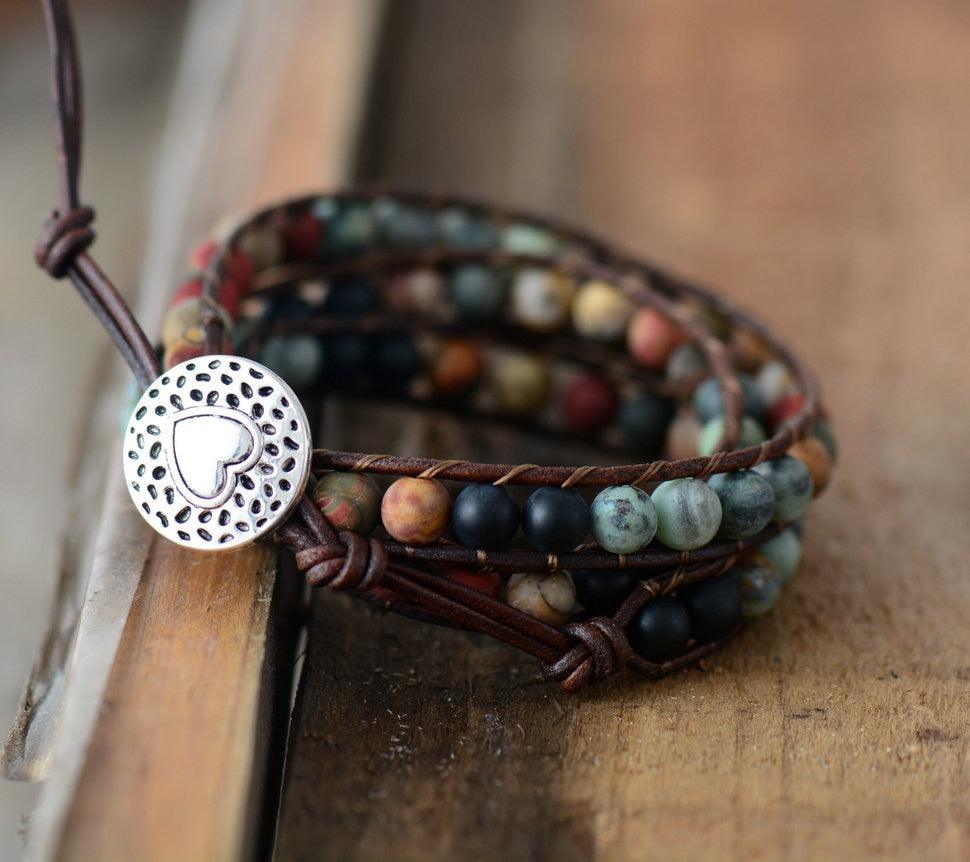 Jasper & Onyx Wrap Bracelet - Womens Bracelets Crystal Bracelet - Allora Jade