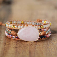 Jasper & Rose Quartz Charm Wrap Bracelet - Womens Bracelets Crystal Bracelet - Allora Jade