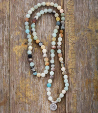 'Lotus Charm' & Amazonite Beads Necklace - Womens Necklaces Crystal Necklace - Allora Jade